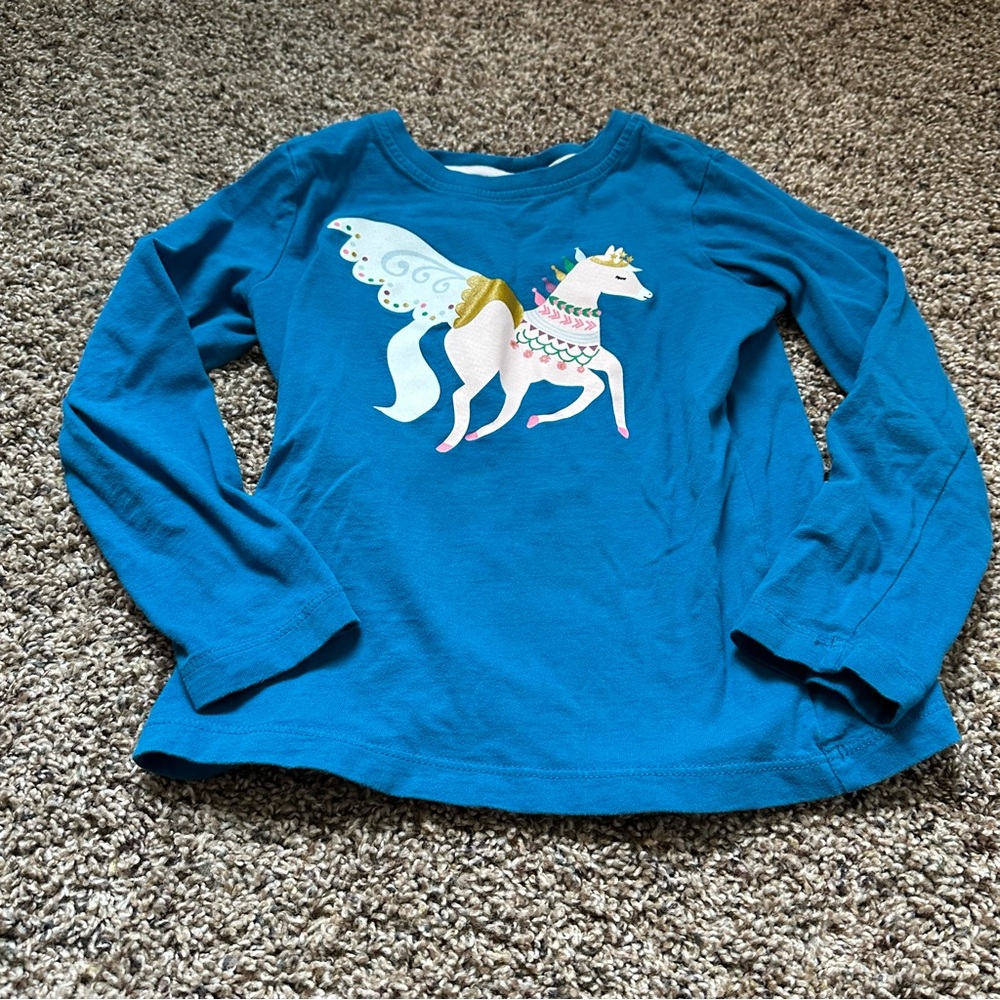 Hanna Andersson Blue Long Sleeve Tee with Unicorn Graphic